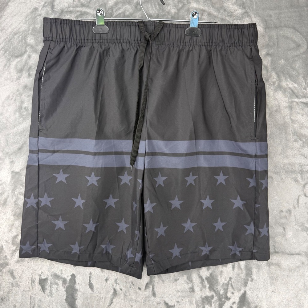 Mission Ridge Mens XL Swim Trunks Black Grey Stars Stripes Patriotic 4th of July